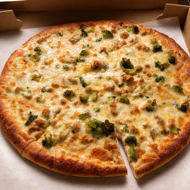Sun's Alfredo Supreme Pizza.